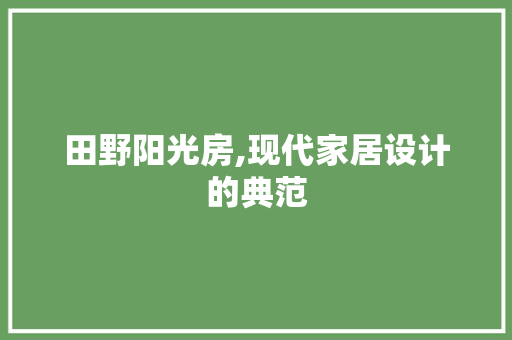 田野阳光房,现代家居设计的典范