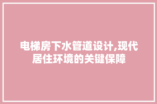 电梯房下水管道设计,现代居住环境的关键保障