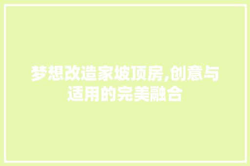 梦想改造家坡顶房,创意与适用的完美融合