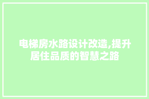 电梯房水路设计改造,提升居住品质的智慧之路