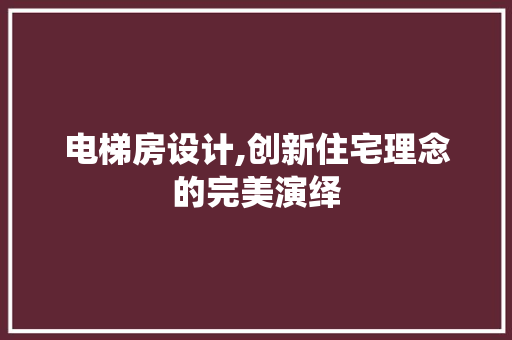 电梯房设计,创新住宅理念的完美演绎