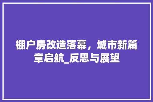 棚户房改造落幕，城市新篇章启航_反思与展望