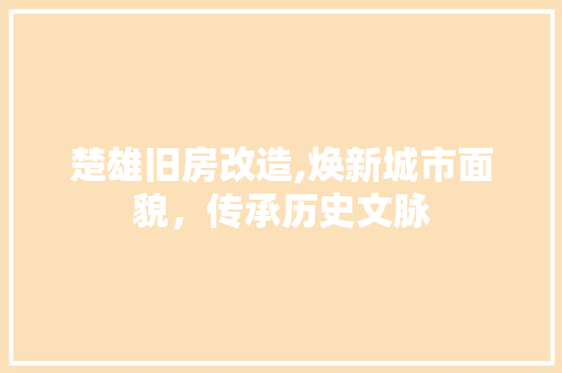 楚雄旧房改造,焕新城市面貌，传承历史文脉