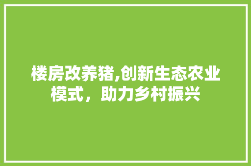 楼房改养猪,创新生态农业模式，助力乡村振兴