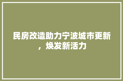 民房改造助力宁波城市更新，焕发新活力