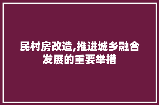 民村房改造,推进城乡融合发展的重要举措