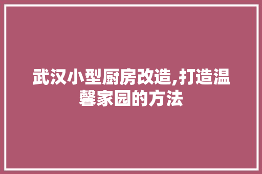 武汉小型厨房改造,打造温馨家园的方法