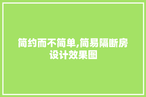 简约而不简单,简易隔断房设计效果图