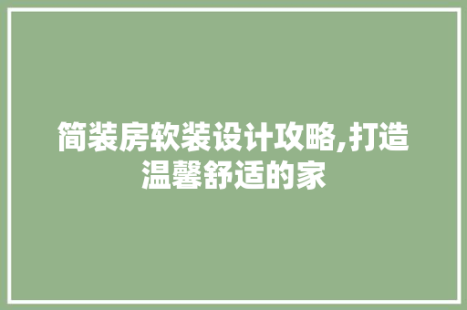 简装房软装设计攻略,打造温馨舒适的家