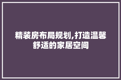 精装房布局规划,打造温馨舒适的家居空间