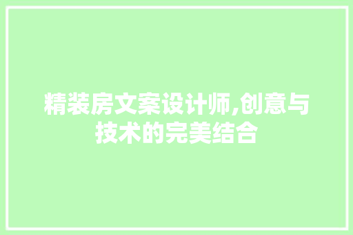 精装房文案设计师,创意与技术的完美结合