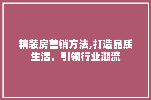 精装房营销方法,打造品质生活，引领行业潮流