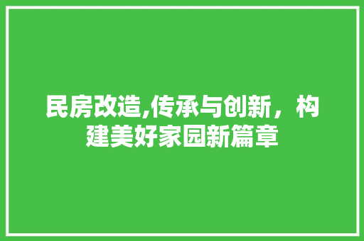 民房改造,传承与创新，构建美好家园新篇章