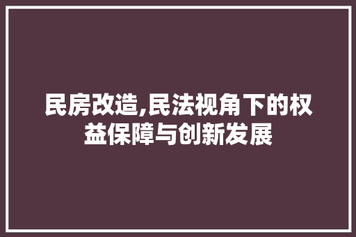 民房改造,民法视角下的权益保障与创新发展