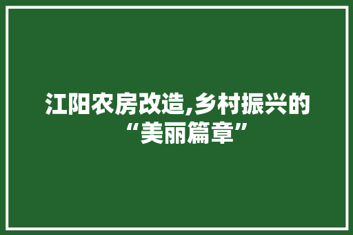 江阳农房改造,乡村振兴的“美丽篇章”