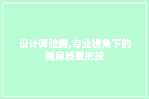 设计师验房,专业视角下的新房质量把控