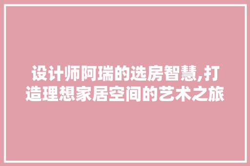 设计师阿瑞的选房智慧,打造理想家居空间的艺术之旅