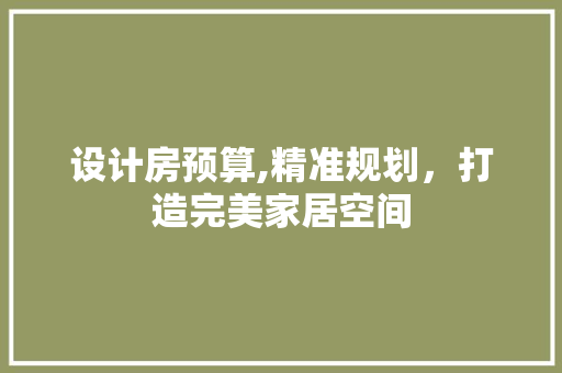 设计房预算,精准规划，打造完美家居空间