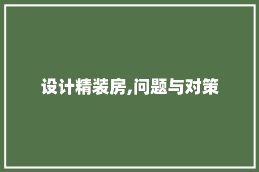 设计精装房,问题与对策