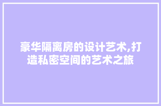 豪华隔离房的设计艺术,打造私密空间的艺术之旅