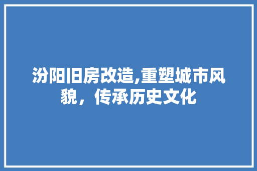 汾阳旧房改造,重塑城市风貌，传承历史文化