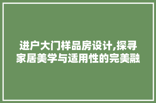 进户大门样品房设计,探寻家居美学与适用性的完美融合