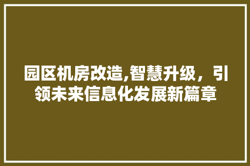 园区机房改造,智慧升级，引领未来信息化发展新篇章