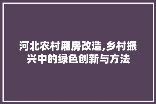 河北农村厢房改造,乡村振兴中的绿色创新与方法