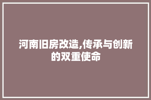河南旧房改造,传承与创新的双重使命