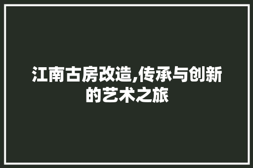 江南古房改造,传承与创新的艺术之旅