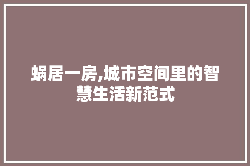 蜗居一房,城市空间里的智慧生活新范式