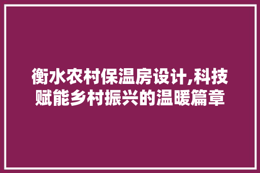 衡水农村保温房设计,科技赋能乡村振兴的温暖篇章