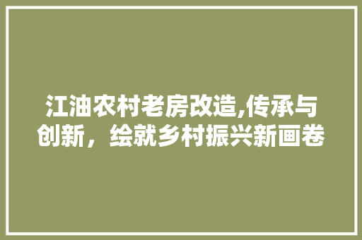 江油农村老房改造,传承与创新，绘就乡村振兴新画卷