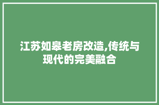 江苏如皋老房改造,传统与现代的完美融合
