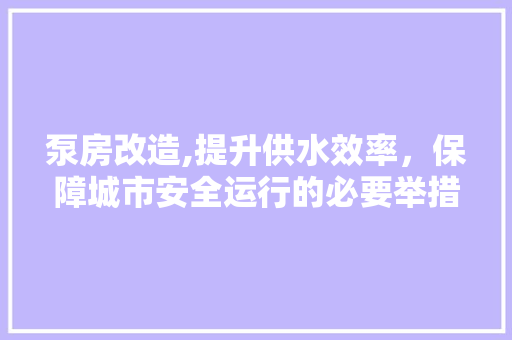 泵房改造,提升供水效率，保障城市安全运行的必要举措