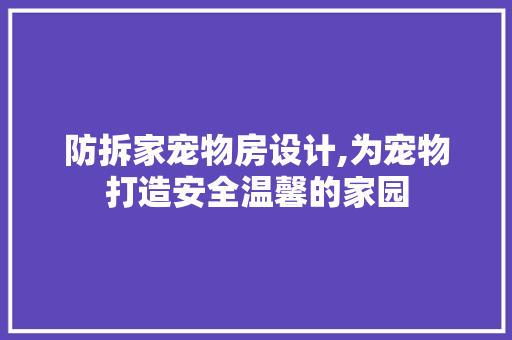 防拆家宠物房设计,为宠物打造安全温馨的家园