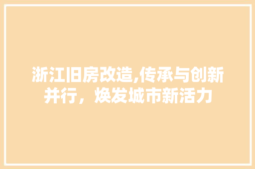 浙江旧房改造,传承与创新并行，焕发城市新活力