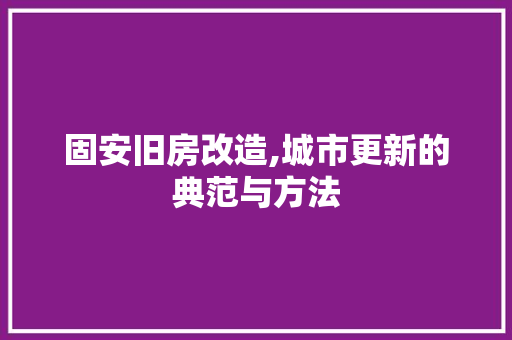固安旧房改造,城市更新的典范与方法