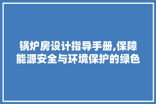 锅炉房设计指导手册,保障能源安全与环境保护的绿色蓝图