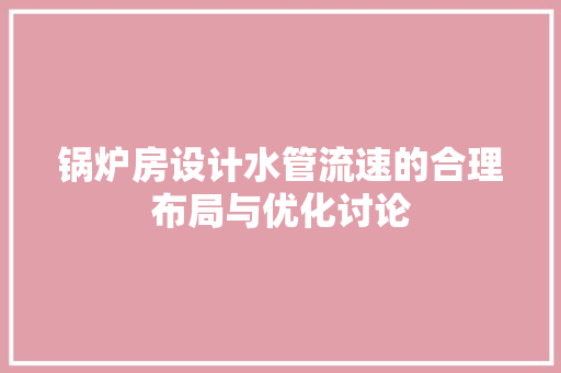 锅炉房设计水管流速的合理布局与优化讨论