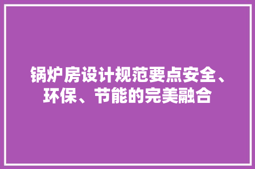 锅炉房设计规范要点安全、环保、节能的完美融合
