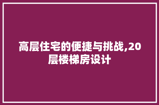 高层住宅的便捷与挑战,20层楼梯房设计
