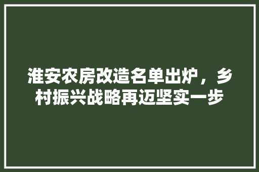 淮安农房改造名单出炉，乡村振兴战略再迈坚实一步