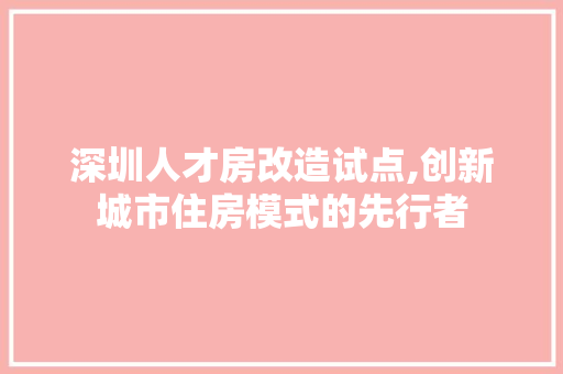 深圳人才房改造试点,创新城市住房模式的先行者