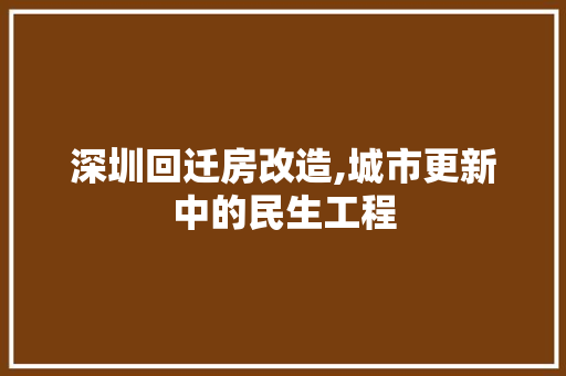 深圳回迁房改造,城市更新中的民生工程