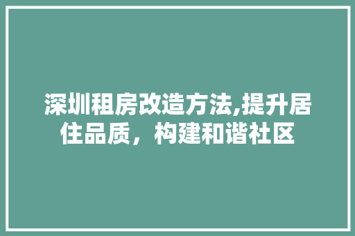 深圳租房改造方法,提升居住品质，构建和谐社区