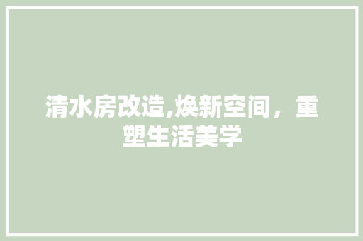 清水房改造,焕新空间，重塑生活美学