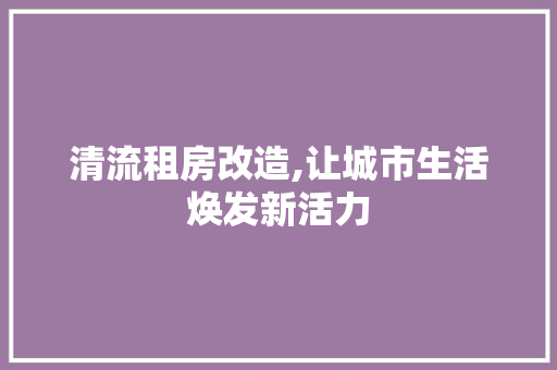 清流租房改造,让城市生活焕发新活力