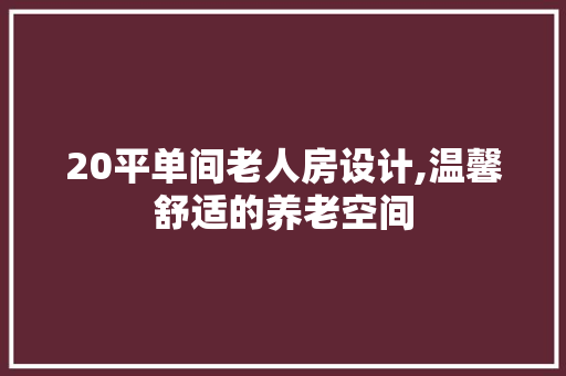 20平单间老人房设计,温馨舒适的养老空间