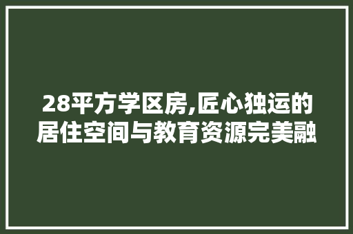28平方学区房,匠心独运的居住空间与教育资源完美融合